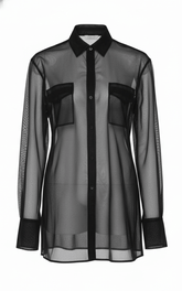 Black Sheer Organza Button-Down Shirt