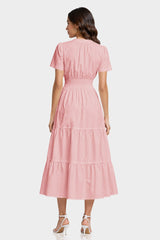 Blush Pink 3D Floral Appliqué Midi Dress for Women – Luxury Brunch Dress