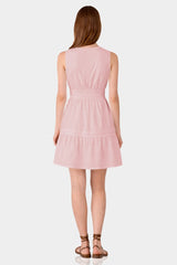 Blush Pink Sleeveless Smocked Waist Cotton Mini Dress – Casual Dress