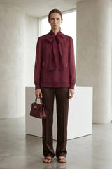Burgundy Tie Neck Sheer Organza Shirt
