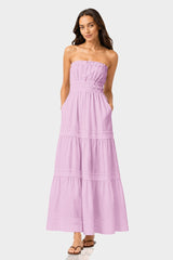 Candy Pink Cotton Poplin Maxi Dress – Strapless Vacation Dress for Women