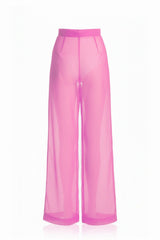 Celeste Blush Pink Sheer Chiffon Wide Leg Pants – High Waist Lightweight Trousers