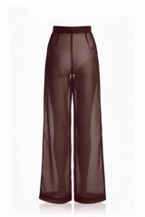 Deep Chocolate Brown Sheer Silk Organza Wide-Leg Pant