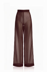 Deep Chocolate Brown Sheer Silk Organza Wide-Leg Pant