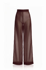 Deep Chocolate Brown Sheer Silk Organza Wide-Leg Pant
