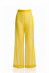 Celeste Golden Yellow Sheer Wide Leg Pants – High Waist Evening Wear Trousers