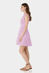 Candy Pink Smocked Waist Cotton Poplin Sleeveless Mini Dress for Women – Vacation-Ready Dress