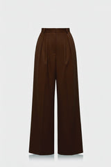 Deep Chocolate Brown Premium Satin Trousers for Business Casual Women