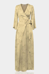 Champagne Floral Satin Wrap Maxi Dress for Garden Parties