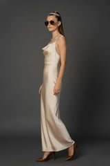 Cowl Neck Crisscross Back Dress for Prom Night