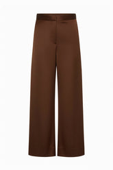 Brown Satin Wide-Leg Trousers for Women