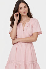 Blush Pink Smocked Waist Mini Dress for Women – Casual Day Dress