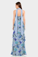 Hydrangea Print Strapless Tiered Ruffle Dress
