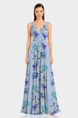 Hydrangea Floral Plunge V Neck Maxi Dress