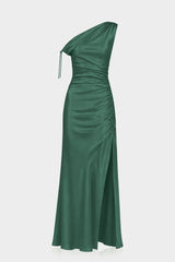 Designer Hunter Green Satin Gown for Weddings and Evening Events