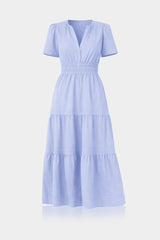 Icy Blue Vacation Tiered Midi Dress for Women – European Summer Dress