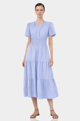 Icy Blue Vacation Tiered Midi Dress for Women – European Summer Dress