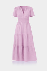 Candy Pink Lightweight Summer Midi Dress – Tiered Cotton Midi Dress