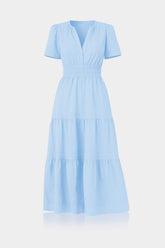 Sky Blue Casual Cotton Tiered Dress for Everyday Wear
