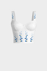 White Floral Bustier Crop Top for Beach Cocktail Nights & Summer Getaway Looks