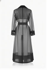 Charcoal Grey Sheer Silk Organza Trench Coat – Lightweight Transparent Summer Outerwear