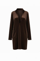 Brown Satin Long Sleeve Mini Dress