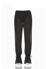 Caviar Black Transparent Chiffon Balloon Leg Pants with Drawstring Lace Hem