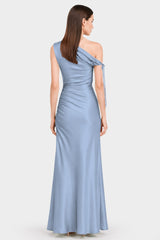 Sky Blue Floral One Shoulder Maxi Dress