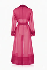 Blush Pink Sheer Silk Organza Trench Coat – Minimalist Wedding Guest & Summer Layer