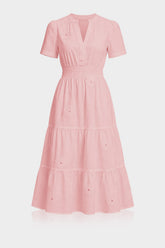 Blush Pink 3D Floral Appliqué Midi Dress for Women – Luxury Brunch Dress