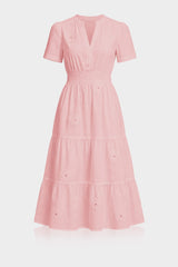 Blush Pink 3D Floral Appliqué Midi Dress for Women – Luxury Brunch Dress
