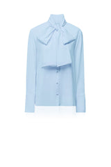 Powder Blue Scarf Tie Neck Blouse