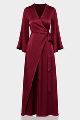 Chocolate Brown Satin Wrap Maxi Dress – Elegant Evening & Occasion Dress
