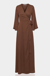 Chocolate Satin Wrap Maxi Bridesmaid Dress