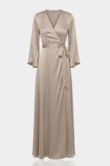 Champagne Taupe Wrap Maxi Dress – Best Flattering Wrap Dress for All Body Types Summer