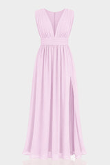 Candy Pink V-Neck Bridesmaid Dress – Bright Elegant Maxi Gown