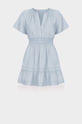 Dusty Blue Flutter Sleeve Tiered Mini Dress – Brunch Dress