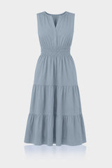 Dusty Blue Sleeveless Cotton Poplin Midi Dress – Business Casual Midi Dress