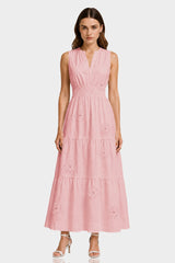 Blush Pink Sleeveless 3D Floral Appliqué Hand Embroidered midi Dress for Women – Tiered Occasion Dress