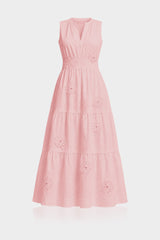 Blush Pink Sleeveless 3D Floral Appliqué Hand Embroidered midi Dress for Women – Tiered Occasion Dress