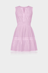 Candy Pink Smocked Waist Cotton Poplin Sleeveless Mini Dress for Women – Vacation-Ready Dress