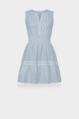 Dusty Blue Sleeveless Smocked Waist Cotton Mini Dress – Brunch Date Dress
