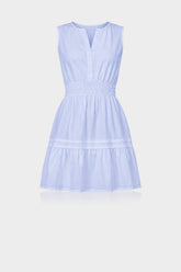 Icy Blue Smocked Waist Cotton Mini Dress for Women with Pockets – Casual Vacation Dress
