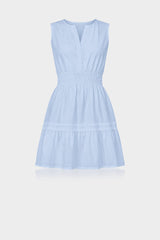 Steel Blue Sleeveless Smocked Waist Cotton Mini Dress – Minimalist Bridal Shower Dress
