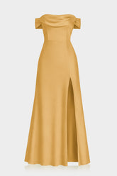 Butterscotch Wedding Guest Multiway Dress in Matte Satin – Luxury Convertible Maxi Dress