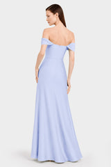 Modern Ice Blue Matte Satin Formal Maxi Dress – Garden Wedding Dress