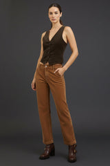 Brown Corduroy Slim Fit Women's Pants