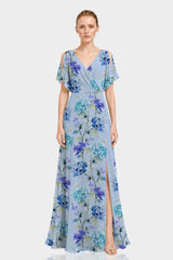 Hydrangea Floral Chiffon Cold Shoulder Dress