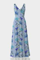 Hydrangea Print Cowl Neck Chiffon Maxi Gown