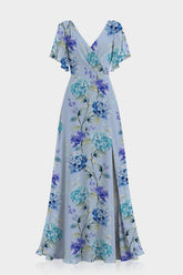 Hydrangea Floral Chiffon Cold Shoulder Dress